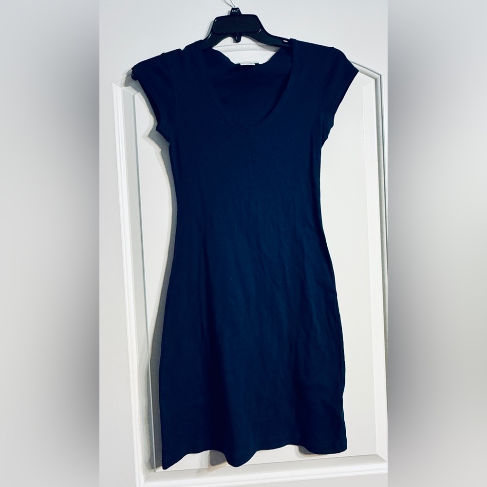 Hennes Mini Dress Women S Navy Blue Casual‎ Cotton Cap Sleeve V-Neck Bodycon